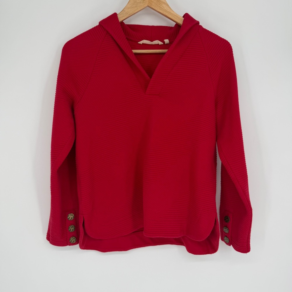 Soft Surroundings Top Red Quilted Ribbed Shawl Collar Heritage Classic PXS